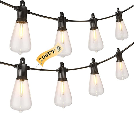 KAWAYA 200FT Patio String Lights: 100+4 Dimmable Waterproof Shatterproof LED Vintage String Lights,Commercial Outdoor Lights for Porch Backyard Garden Bistro Outside Balcony Gazebo Party Cafe(100FTx2)