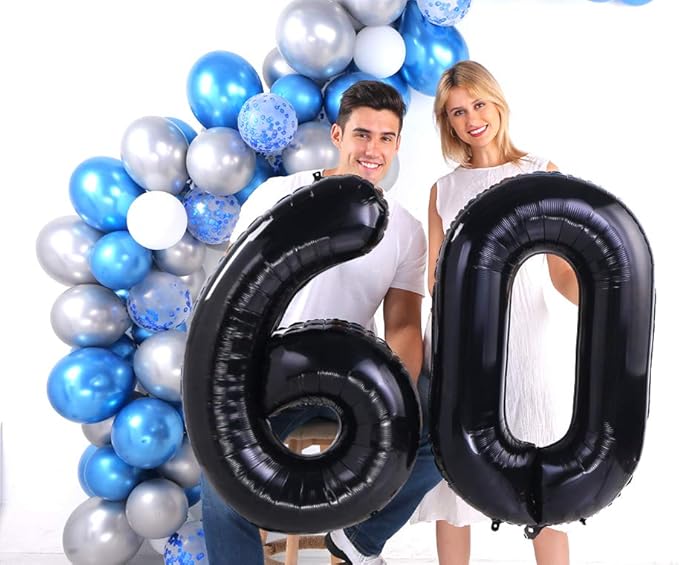 Black 60 Number Balloons Giant Jumbo Foil Mylar Helium Balloons Party Decoration Supplies Balloons Great for Women Men 60th Birthday or 60th Any Anniversary Parties Events