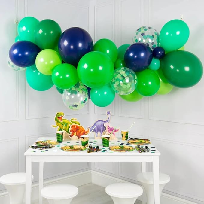 Blue and Green Balloon Garland Arch Kit, 100 PCS Lime Light Green Navy Blue Silver Confetti Latex Balloons Arch Kit for Boys Jungle Safari Dinosaur Birthday Football Game Party Decorations Supplies