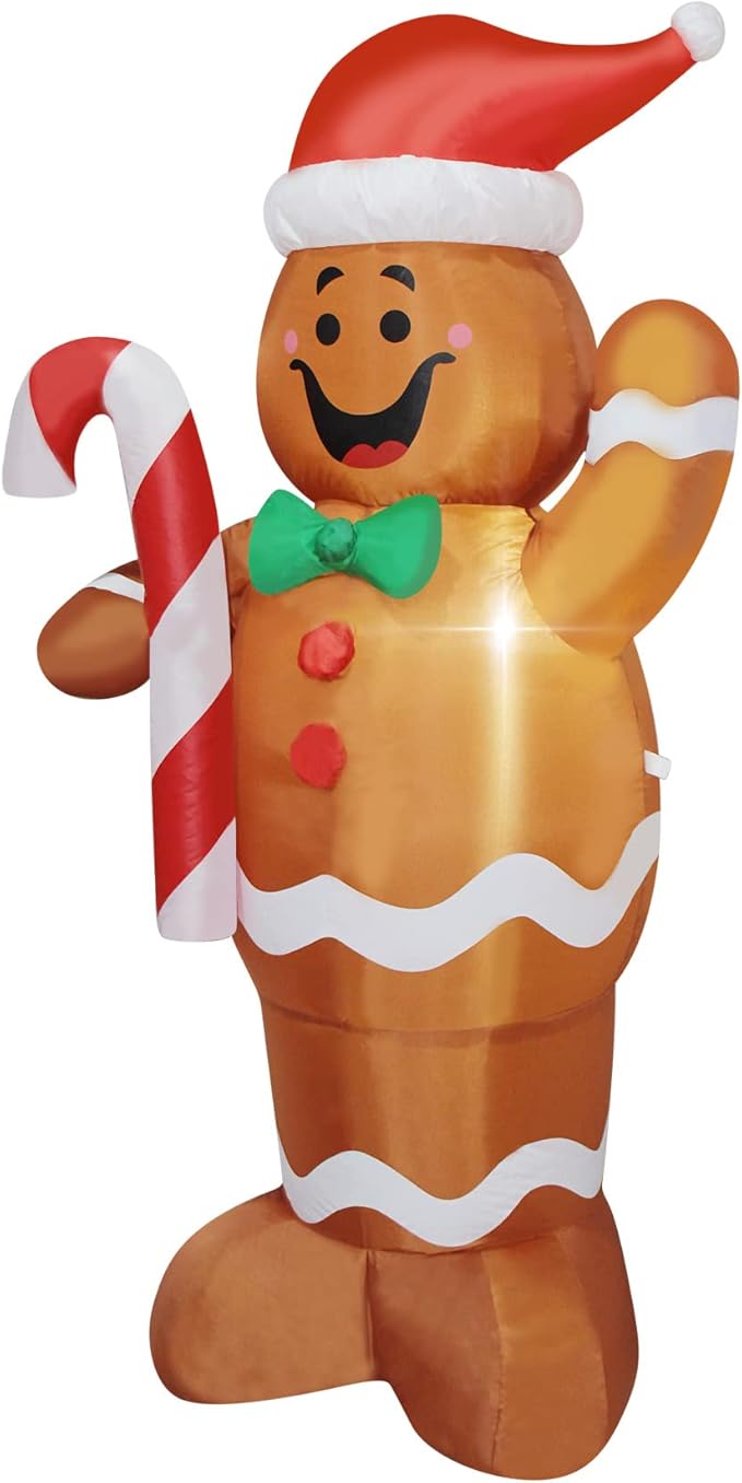 Christmas Inflatable Snowman/Nutcracker/Santa Claus Lighted Blow Up Christmas Yard Decoration with Built in Fan and Anchor Ropes (Gingerbread Man)