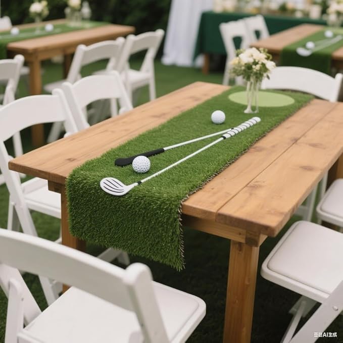 GLOBREEN Artificial Grass Table Runners 48 Inches - Green Faux Grass Turf Table Runner for Golf Football Party Decorations Wedding Birthday Dining Baby Shower