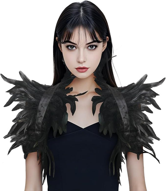 Gothic Natural Feather Shrug Feather Shawl Wrap Cape Victorian Collar for Halloween Cosplay Party Costume Accessories