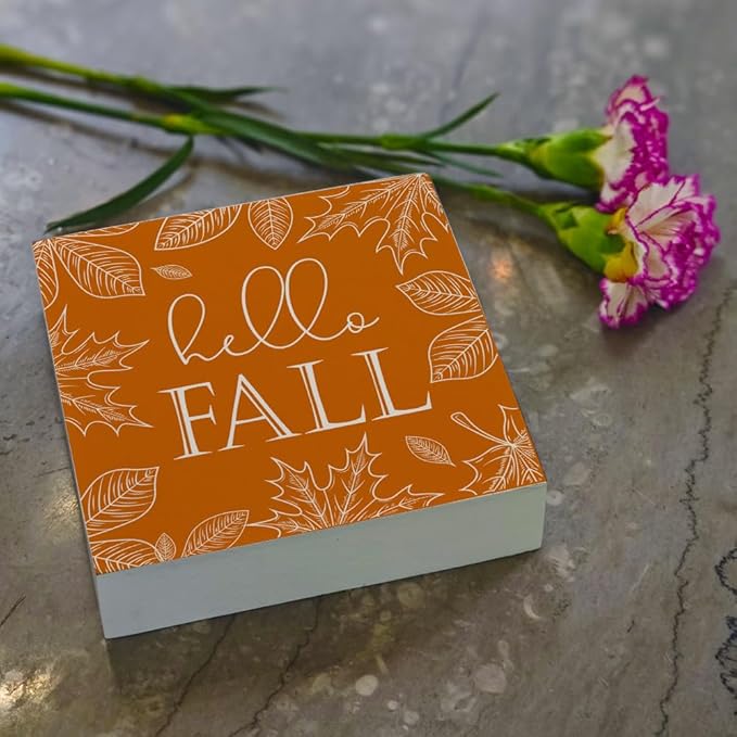 Fall Theme Sign Retro Farmhouse Fall Artwork Decor Autumn Harvest Thanksgiving Wooden Sign, Rustic Wood Maples Decorations for Indoor Outdoor Home Office Supplies (Hello Fall)