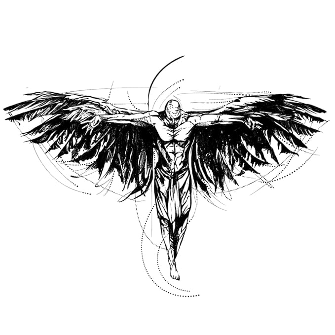 INKARTLINK Tattoo Tech,2 Sheets Extra-Large Semi Permanent Tattoo,Adult Art Design Temporary Tattoos, Lasts 1-2 Weeks, Waterproof, Realistic look, No Adhesive, No reflection (Angel's Shelter Design?