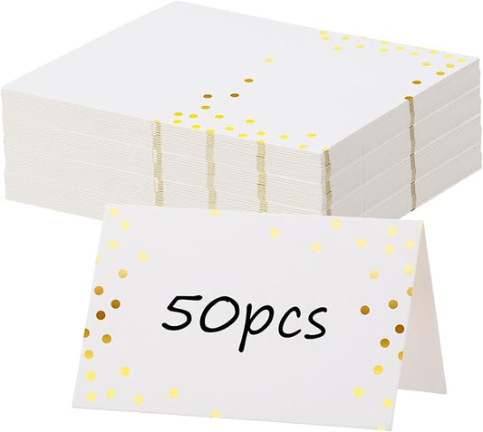 50Pcs Place Cards for Table Setting, 4.49x3.54 Inches Name Cards for Table Setting for Food Buffet Wedding Table Numbers, Banquets, Events Menu and Cards Food Tables for Dinner Party(Gold)