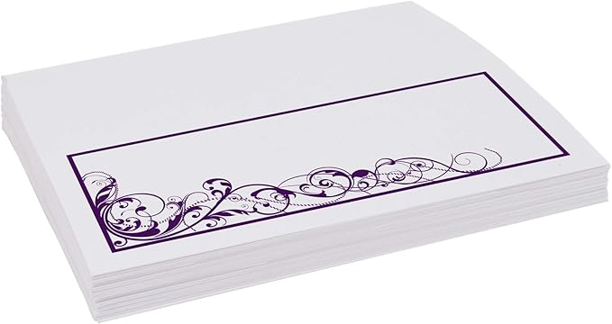 Scribble Vintage Swirl Place Cards, Eggplant (Choose Color), Set of 60, Pre-cut and Scored - Wedding, Party, Dinner, and Special Events - Made in the USA