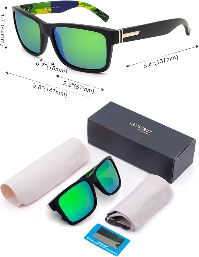 LECKIRUT Vintage Polarized Sunglasses for Men Women Retro Oversized Square Mirror Sun Glasses