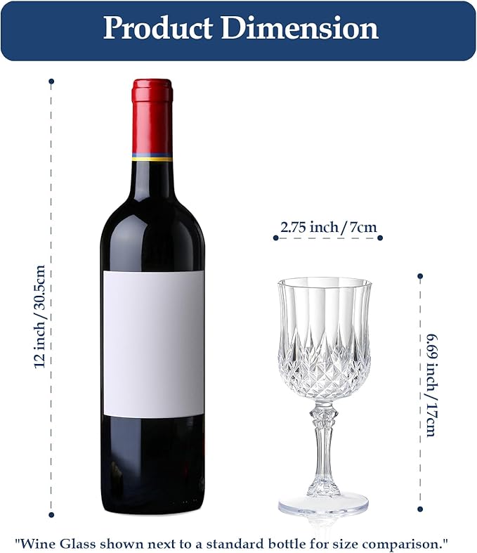 XUWAIDSGN 24 Pcs 7oz Plastic Vintage Wine Glasses Drinking Glasses Unbreakable Wedding Glassware Crystal Water Goblets Reusable Drinkware Vintage Champagne Flutes (24, Clear)