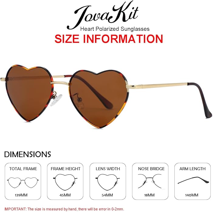 JOVAKIT Polarized Heart Sunglasses for Women Fashion Lovely Style Metal Frame UV400 Protection Lens