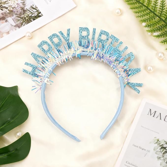Birthday Headband Tiara, Happy Birthday Headband Tiara Accessories for Women, Blue Tiaras Crown Accessories Decorations Party Favors for Girl Princess