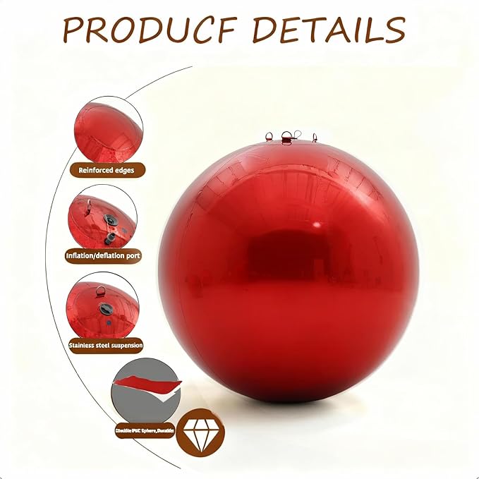 6PCS Red Inflatable Mirror Ball,Big Shiny Balls Inflatable,Reusable PVC Mirror Balls,Large Hanging Balloon Disco Ball with Air Pump for Wedding Event Birthday Party Decor