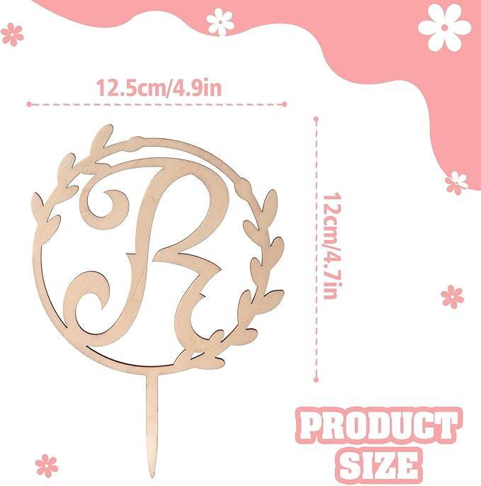 LINGTEER Personalized Inital Letter R Wooden Cake Topper Perfect for Birthday Rustic Wedding Anniversary Party Keepsake Decoration