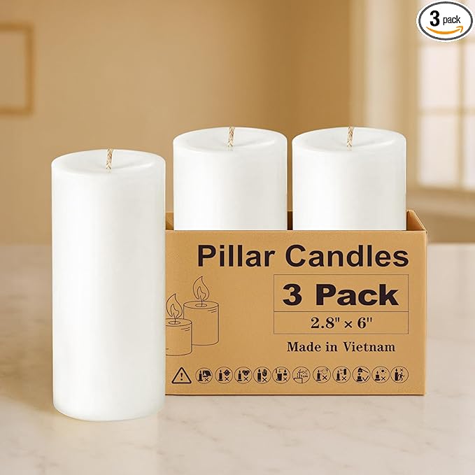 White Pillar Candles Set of 3,70 Hour Long-Lasting Clean-Burning,Unscented and Dripless,Large Candles Bulk (3x6 inch) for Weddings, Spas, Christmas Lights, Parties,Home Decor