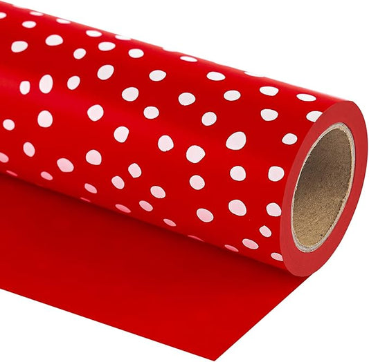 WRAPAHOLIC Reversible Wrapping Paper - Mini Roll - 17 Inch X 33 Feet - Red and Delicate Polka Dots Design for Birthday, Holiday, Wedding, Baby Shower