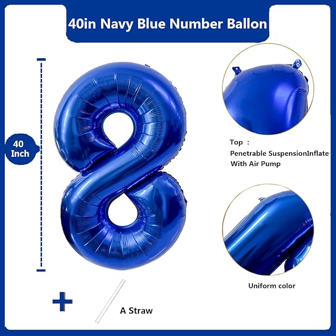40 inch Navy Blue Number Balloon Dark Blue 8 Balloons Giant Foil Helium Balloons Blue Number 8 Balloon for 8th Birthday Party Decorations