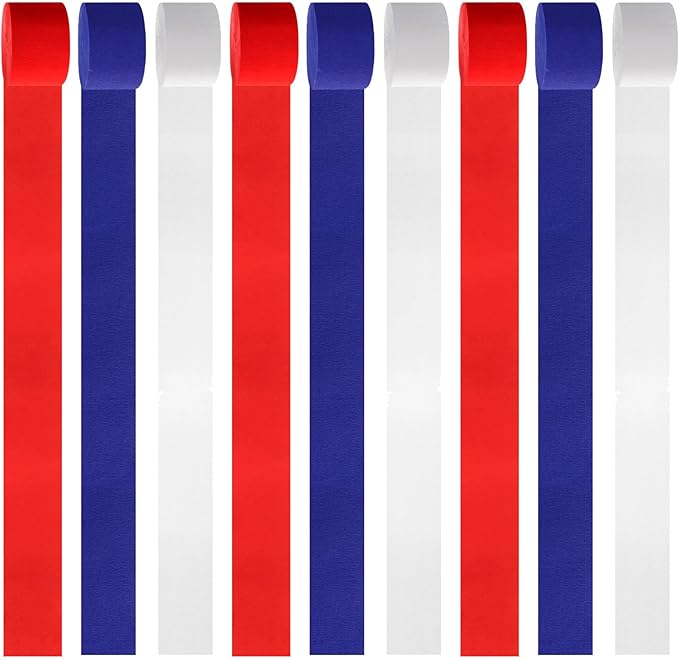 Fourth-4th of July Patriotic Party-Decorations Streamers - 9 Rolls Red White Blue Memorial-Day Supplies Crepe Tissue Paper Garland,Independence American Birthday Graduation Banner Decor Panduola