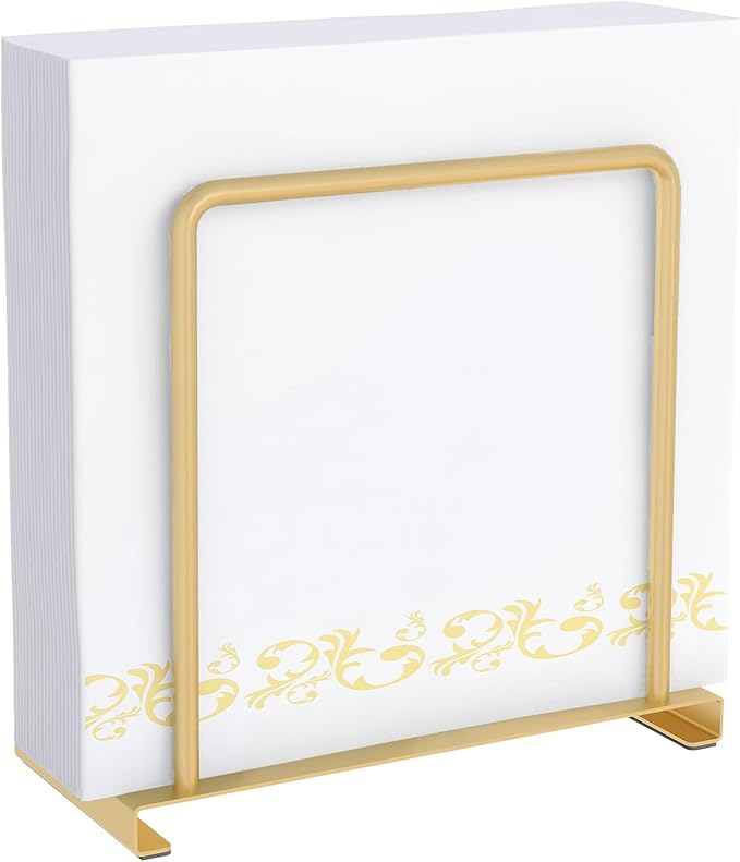 Napkin Holder for Table, Metal Napkin Holder for Kitchen Dining, Standing Paper Napkin Storage for Table Countertop, Gold