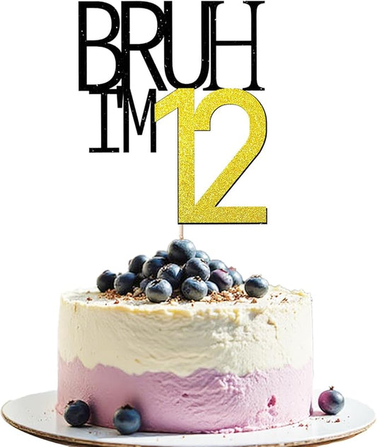 Bruh I'm 12 Cake Topper - Bro I'm 12, Happy Sweet 12 Ornament for Boys' 12th Birthday Party Supplies (Bruh I'm 12)