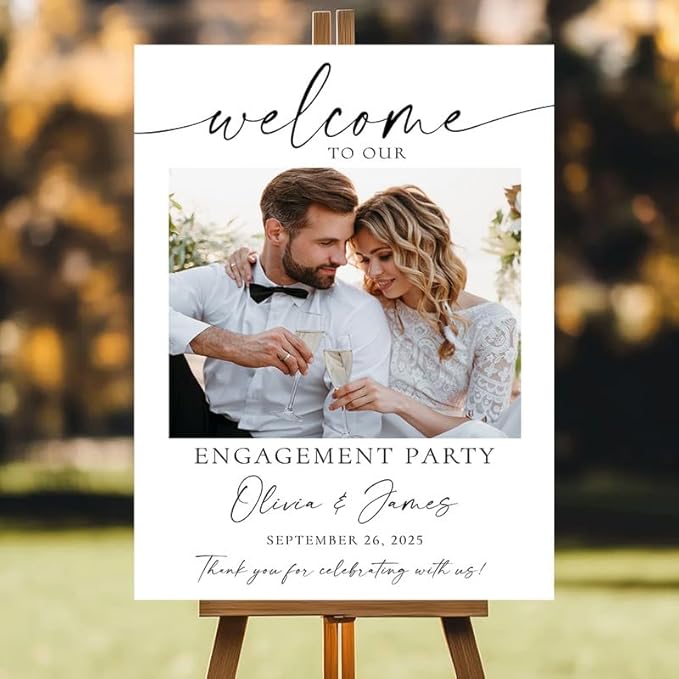 Personalized Engagement Party Welcome Sign, Custom Name & Date for Bridal Shower, Engagement Celebrations Decorations, We're Engaged, Elegant Wedding Decor Sign for Indoor, Outdoor #7