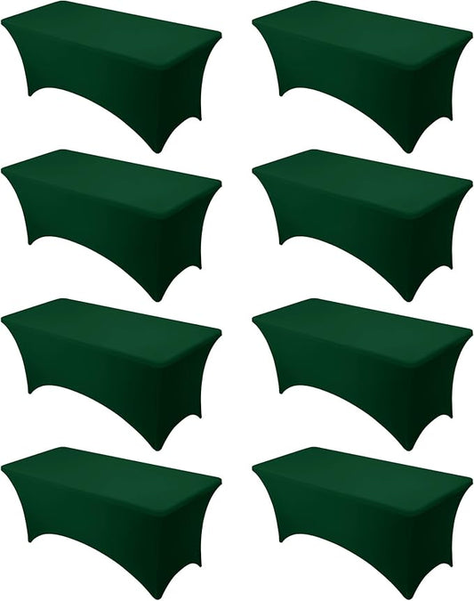 8-Pack Premium Hunter Green Spandex Tablecloths for 6ft Rectangle Tables, Stain & Wrinkle-Resistant, Washable Stretch Polyester Fitted Table Cover for Weddings, Banquets, Trade Shows Events