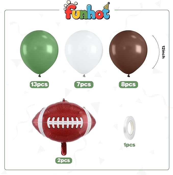 Football Balloons,12 Inch Sage Green and Coffee Brown Balloons with Football Foil Balloon for Boys Game Sports Birthday Baby Shower Party Football Themed Decorations
