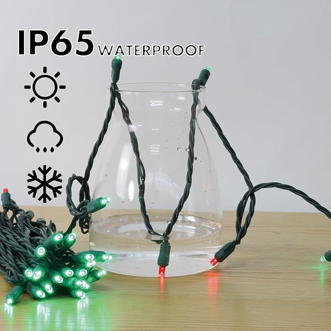 LAMPHOME 200LED (4pk of 50L) String Lights, LED Christmas Lights, 6" SPACING,Green Wire, Red and Green