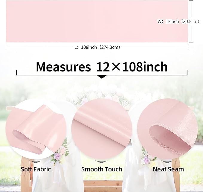 20 Pack Satin Table Runner 12 x 108 Inch Long,Satin Silk Table Runner for Wedding,Birthday Party and Banquet Decoration,Rose Gold