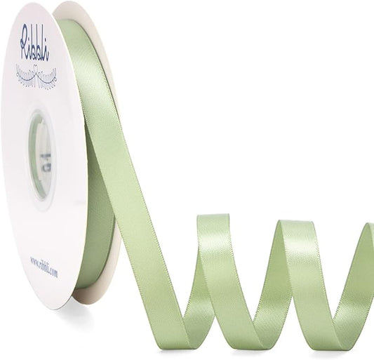 Ribbli Dusty Sage Satin Ribbon Double Faced Satin 1/2 inch x Continuous 50 Yards-Spring Moss Ribbon for Gift Wrapping Crafts Wedding Decoration Bows Bouquet Floral Arrangement