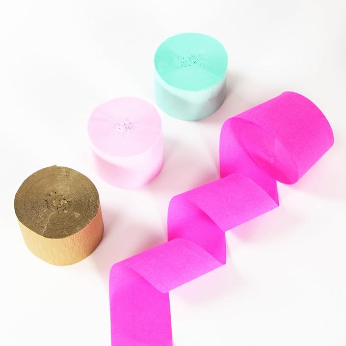 Mint-Blush Hot-Pink Gold Party-Decorations Streamers - 8 Rolls Birthday Baby Bridal Shower Wedding Crepe Tissue Paper Streamer,Bachelorette Engagement Garland Decor Panduola