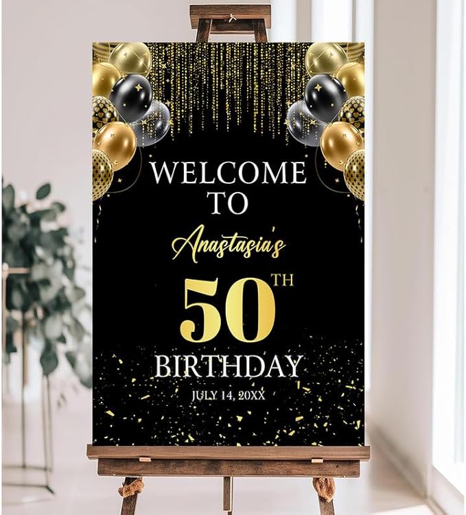 Personalized Sign for 50th Birthday Party - Decorations Celebration Sign, Happy Birthday Any Age Board, Minimalist Party Signs#3