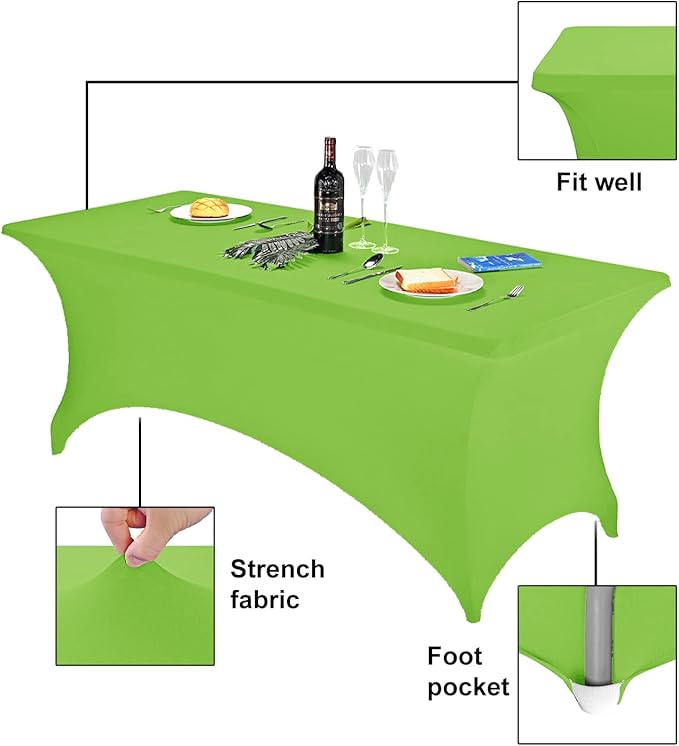 FORLIFE 2Pack Spandex Table Covers，Fitted Tablecloth for Rectangular Tables, Stretch Patio Table Covers, Universal Spandex Table Cover for Wedding, Banquet, Party (6ft, Apple Green)