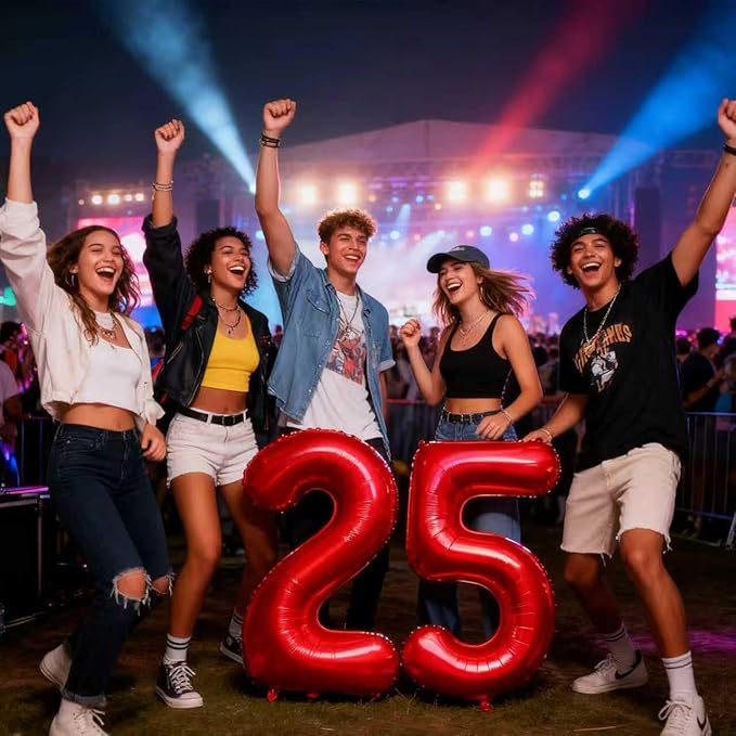 Laser Red Number 25 Balloons 40 Inch Giant Number Red 25 Foil Mylar Balloons for 25th Birthday Anniversary Events Party Decorations