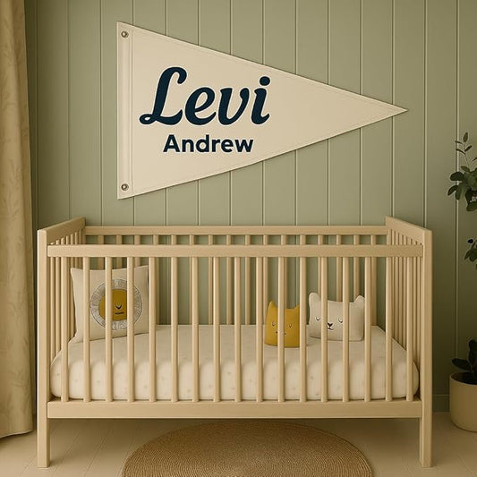 Custom Baby Name Canvas Flag for Nursery, Personalized Name Canvas Banner for Wall Art Decor, Customizable Cotton Banner Pennants Sign Gifts for Baby Shower Birthday Party Boho Nursery Kids Room