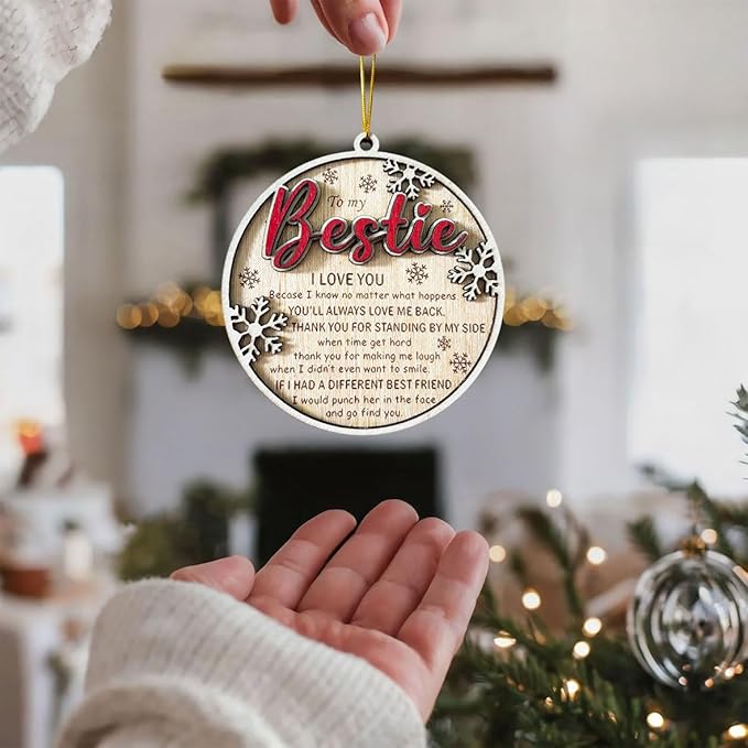 Bestie Christmas Ornament 2025 – Funny Best Friend Ornament, Wooden Holiday Tree Decoration, Sentimental Friendship Gift for Women, BFF Keepsake, Funny Present for Bestie