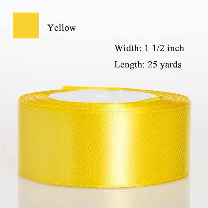 ATRBB 25 Yards 1-1/2 inch Wide Satin Ribbon Perfect for Wedding,Handmade Bows and Gift Wrapping(Yellow)