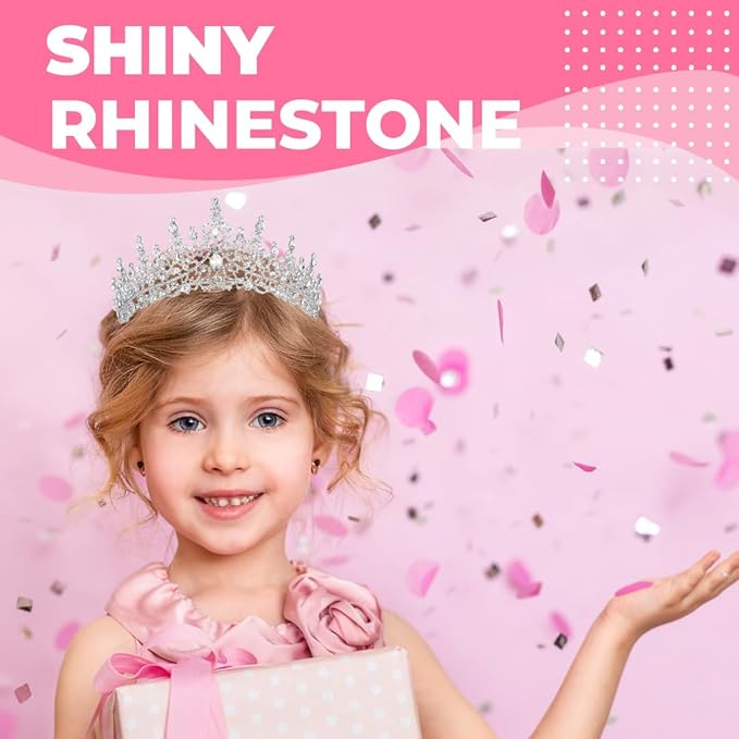 Birthday Tiara Crown with Sash for Women, Headband Hair Accessories for Wedding Party Costume Silver