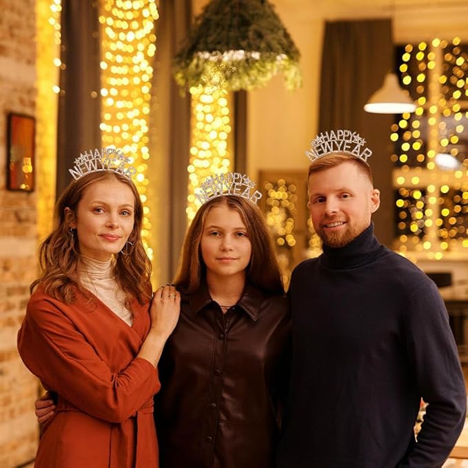Happy New Year Rhinestone Headband for Women Girls,Crystal Tiara For New Year’s Eve Party Supplies (gold star)