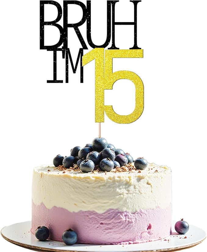Bruh I'm 15 Cake Topper - Bro I'm 15, Happy Sweet 15 Ornament for Boys' 15th Birthday Party Supplies (Bruh I'm 15)