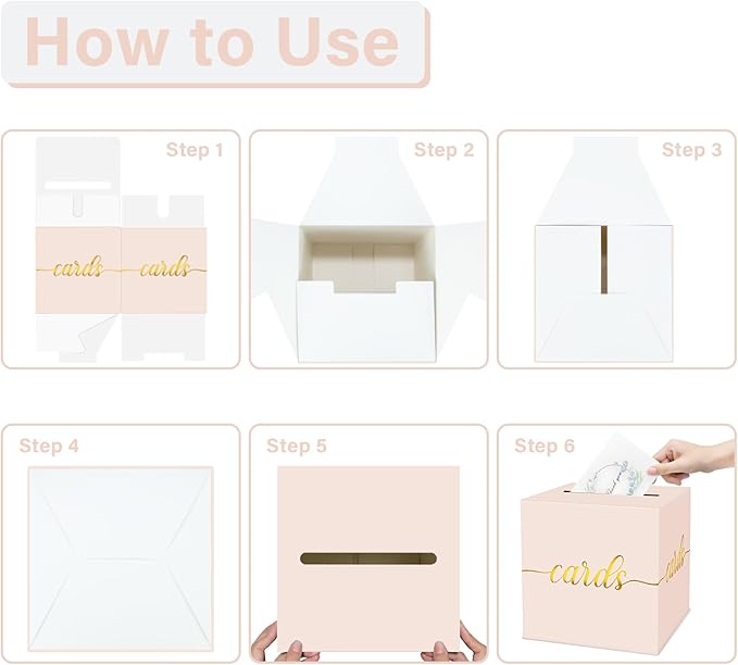 1 Pack Blush Pink and Gold Foil Card Box for Party, 8.7" Blush Pink Gift Card Box for Birthday, Wedding, Baby Shower, Retirement, Anniversary, Graduation, Raffle Ticket, Party