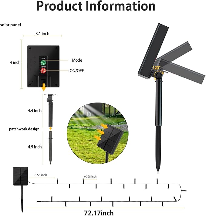 Solar String Lights, 72ft 200LED 8Modes Solar Powered String Lights, Waterproof LED Solar Lights String Outdoor for Fence Balcony Holiday Party(Multicolor, 2 Pack)