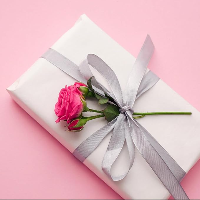 1" Width x 50 Yards Satin Fabric Ribbon, Silver Ribbon Perfect for DIY Bows, Swags, Gift Wrapping, Craft, Flower Bouquet，Christmas and Party Decoration