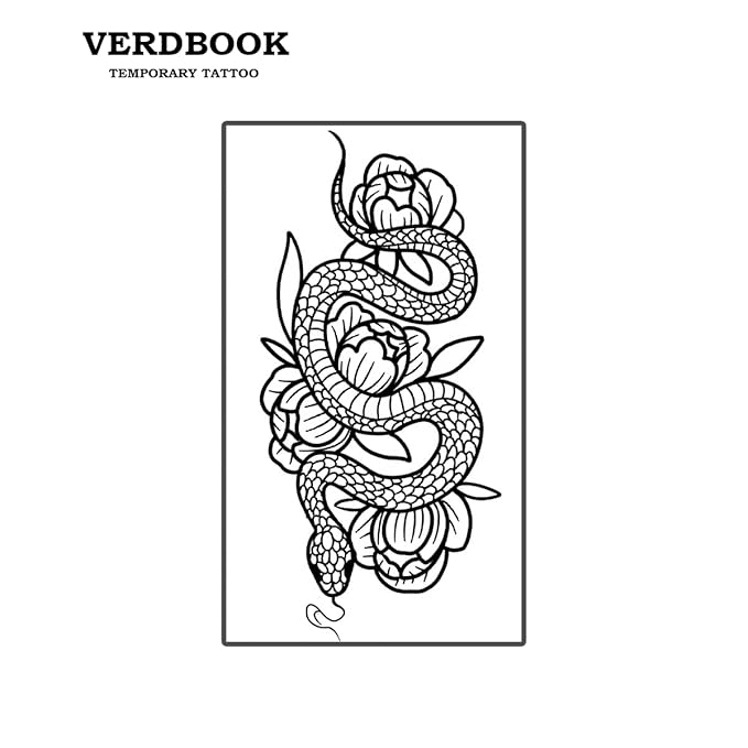 Waterproof Temporary Tattoos: 2-Sheet Tattoo Kit with Realistic Body Stickers, Semi-Permanent Tattoos for Adults Lasting 7-15 Days – Safe for Men & Women, Serpent Bloom