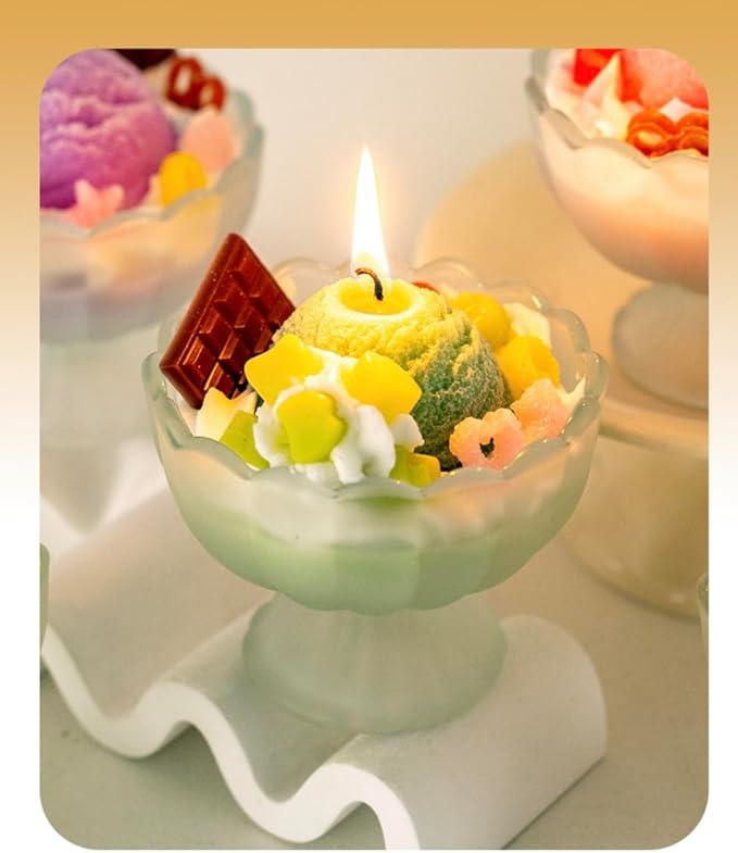 Generic Ice Cream Aromatherapy Candles, Glass Goblet, Decorative Dessert Shape, Fruit Fragrance, Christmas Birthday Festival Gift (Iceberg Moss)