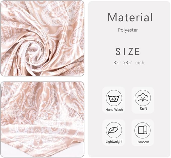 4Pcs Silk Head Scarves for Women Satin Hair Scarf 35”Large Square Bandana Silk Like Neck Scarf Shawl