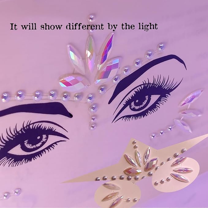 Mermaid Face Gems Stick Jewels for Women Cosplay Mermaid Halloween Club Eye Face Gems Stickers on Rave Party Gift for Kids Eye Face Jewels Temporary Tattoos Festival (Pearl)