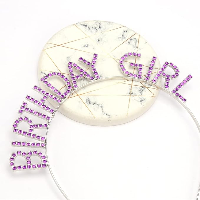 AOPRIE Birthday Girl Sash Crowns Happy Birthday Tiara for Women Purple Headband Princess Crown Rhinestone Accessories