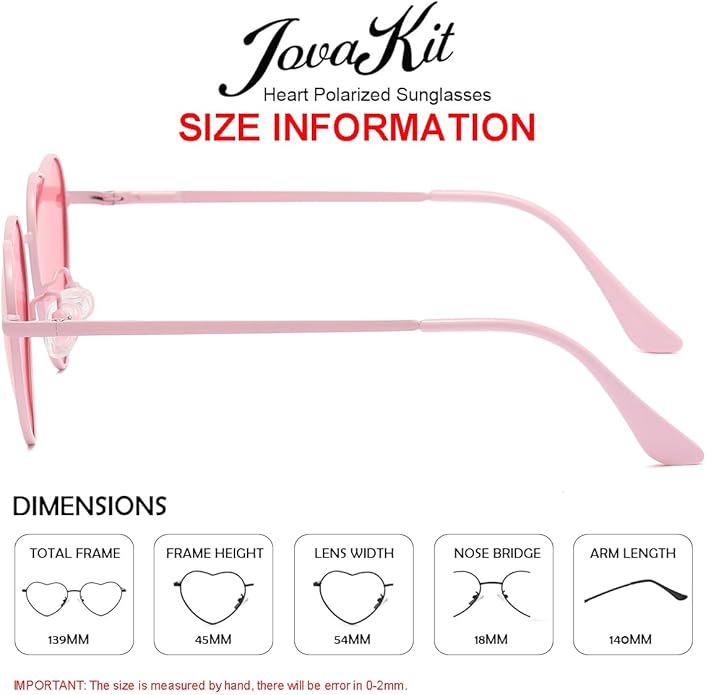JOVAKIT Polarized Heart Sunglasses for Women Fashion Lovely Style Metal Frame UV400 Protection Lens