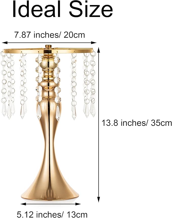 2 Pcs Gold Vases for Centerpieces, 13.8in Crystal Flower Arrangement Stand, Wedding Centerpieces for Tables, Tall Metal Flower Vase Holders for Wedding, Event, Reception, Birthday, Home Decor