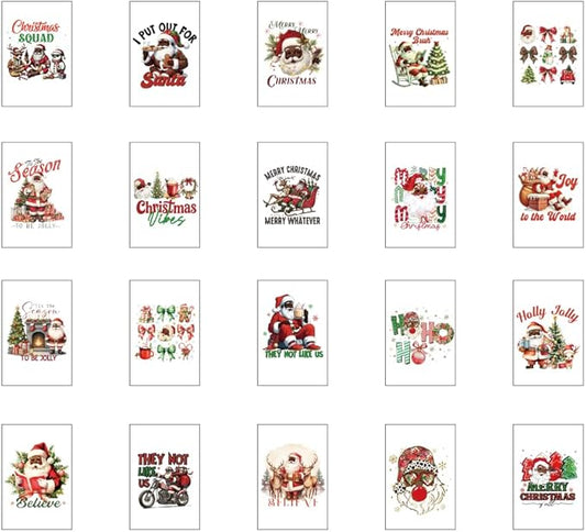 Christmas UV DTF Stickers - 80 Pcs Christmas Santa Uvdtf Decals for Motel Keychain Bow UV DTF Wraps Sticker Xmas Waterproof Hotel Keychain Transfers Stickers