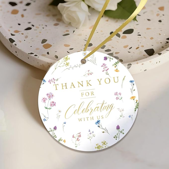 50PCS Thank You Gift Tags, 2x2 inch Wildflower Personalized Gift Tags with String for Wedding Birthdays Party Favors Baby Shower Bridal Shower